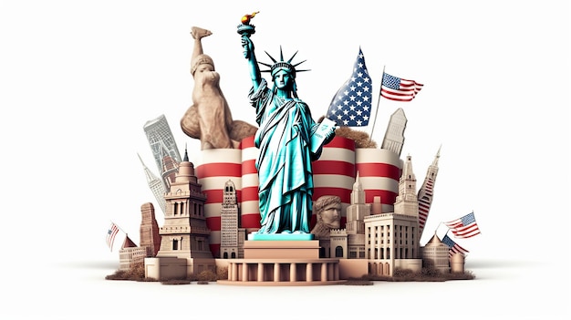 Punti di riferimento americani con la Statua della Libertà Generative Ai