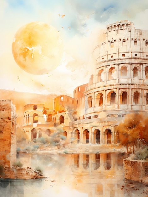 Punti di riferimento dell'illustrazione dell'acquerello Colosseo