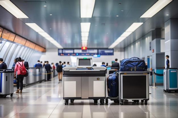 Punto di controllo di sicurezza dell'aeroporto con scansione dei bagagli