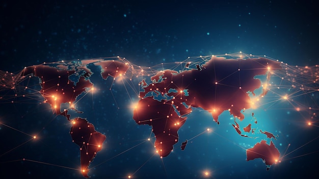 Punto e linea della mappa del mondo di connessione di rete globale