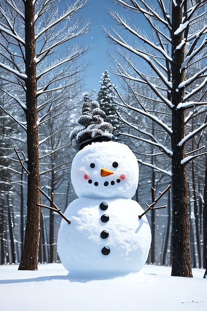 pupazzo di neve con paesaggio invernale