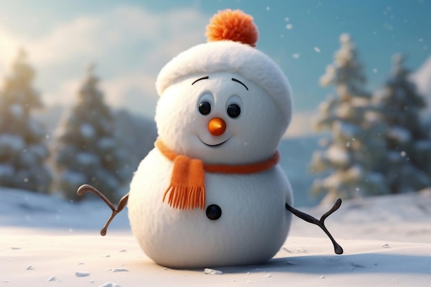 Pupazzo di neve dal naso di carota Il personaggio dei cartoni animati AI