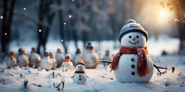 Pupazzo di neve in piedi accanto alla neve e alcune candele in inverno concetto di Natale