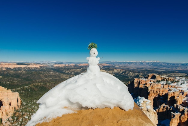 Pupazzo di neve in una vista superba del punto di ispirazione del Parco Nazionale di Bryce Canyon nello Utah