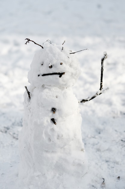 Pupazzo di neve su sfondo di neve