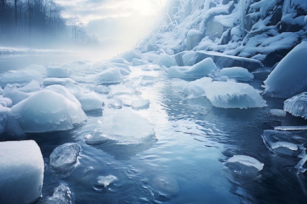 Pura fotografia invernale di acqua ghiacciata