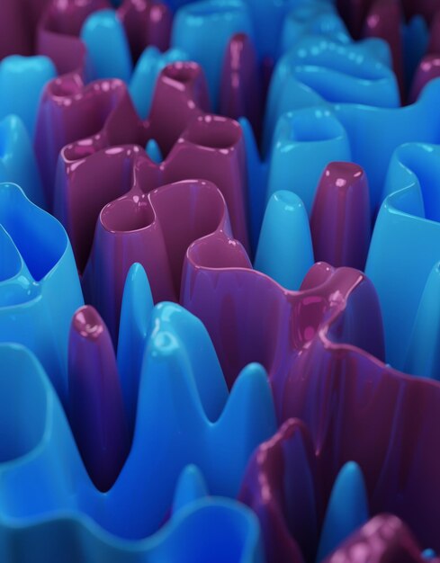 purple and blue Colorful abstract forms background wallpaper. Layout design template. 3d render illustration with wavy forms glossy material. Artistic crypto nft art concept banner with copy space