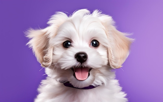 Purple Paws Delight Happy Puppy Dog Sorride su uno sfondo isolato