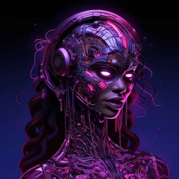 Purple synthwave voodoo robot donna 8k altamente AI generato arte
