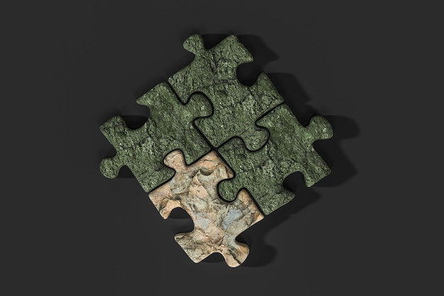 Puzzle disposti ordinatamente con il rendering 3d di texture rock