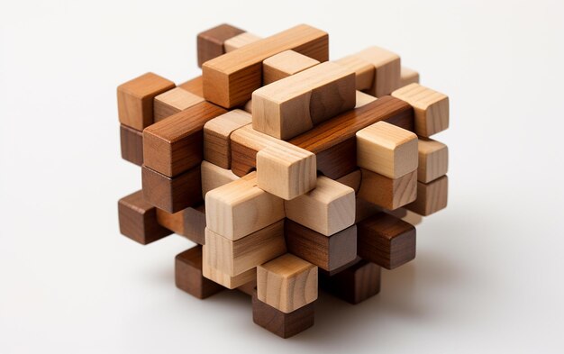Puzzle in legno appoggiati su uno sfondo bianco