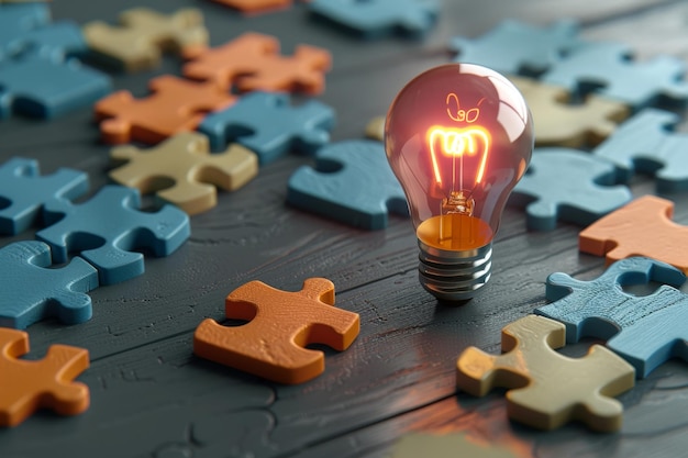 Puzzle Pieces e Light Bulb nel concetto di risoluzione di problemi creativi