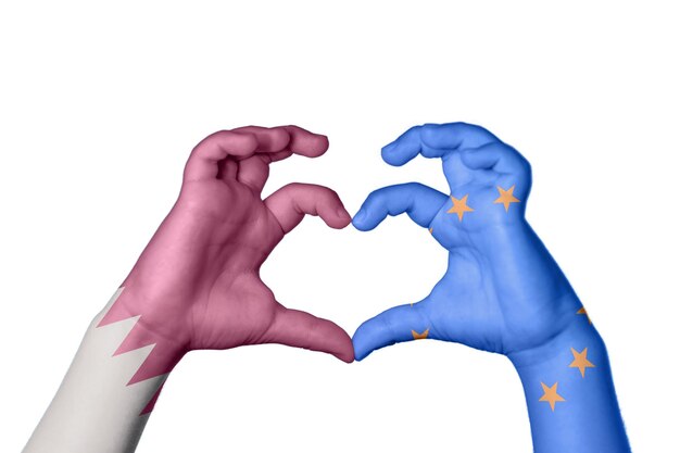 Qatar Unione europea Cuore Gesto della mano che fa il percorso di ritaglio del cuore