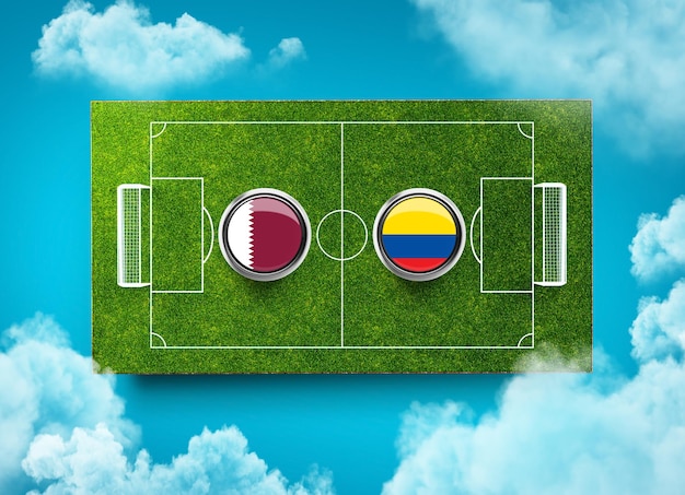 Qatar vs Ecuador rispetto al banner dello schermo Concetto di calcio stadio del campo di calcio Vista dall'alto 3d'illustrazione