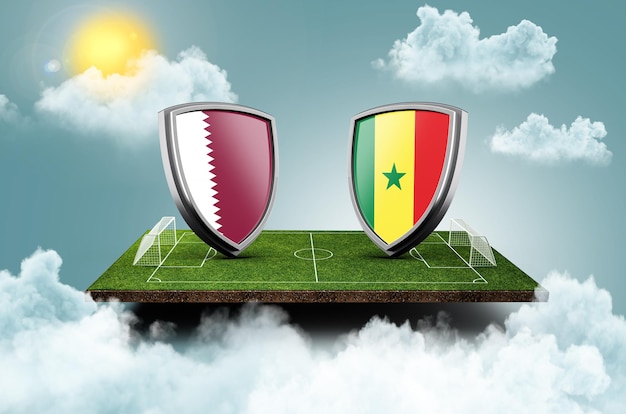 Qatar vs Senegal Versus banner dello schermo Concetto di calcio campo di calcio stadio 3d illustrazione