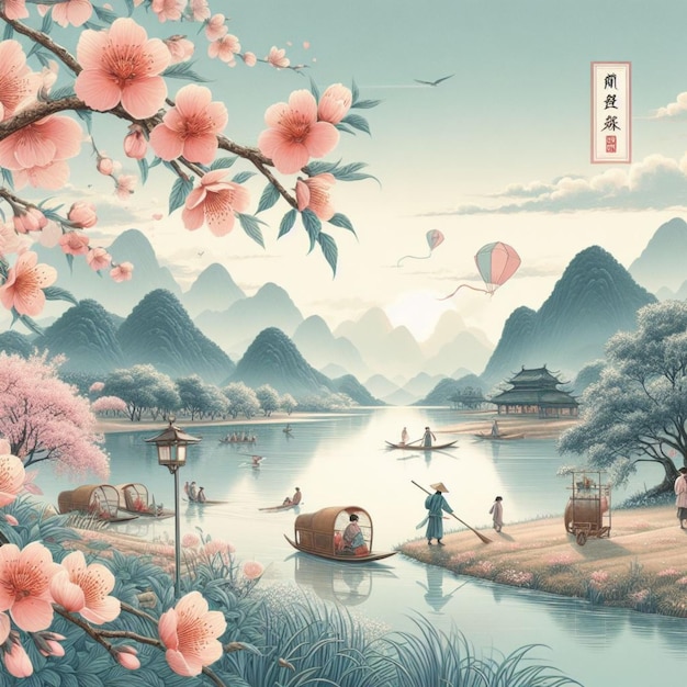 Qingming Festival Celebrating Post per l'evento cinese