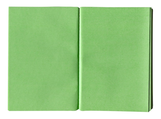 Quaderno di carta verde isolato su sfondo bianco