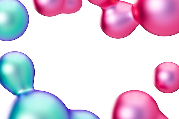 Quadra giocosa con forme 3D olografiche astratte rosa e blu isolate su sfondo bianco Colori iridescenti Moderno bordo stile y2k Copia spazio al centro Rendering 3D a gradiente di colore