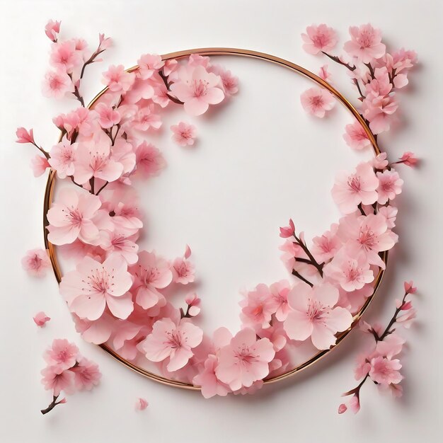 Quadro a cerchio di fiori di ciliegio rosa su sfondo bianco