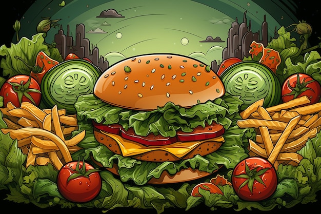 Quadro con fast food in caricature