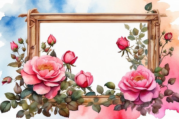 Quadro con fiori di rosa selvatica Illustrazione ad acquerello