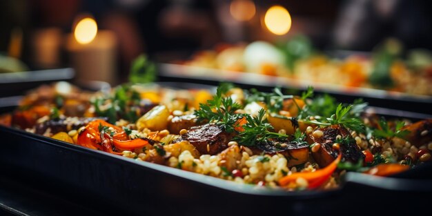 Quadro di bistecca alla griglia verdure alla griglia patate insalata snack diversi e limonata fatta in casa vista dall'alto tavolo da cena concetto