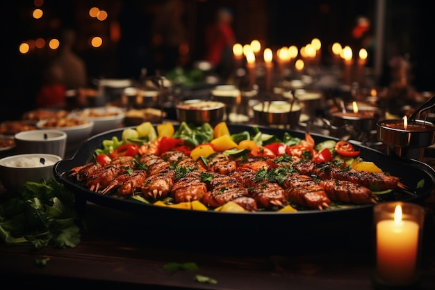 Quadro di bistecca alla griglia verdure alla griglia patate insalata snack diversi e limonata fatta in casa vista dall'alto tavolo da cena concetto