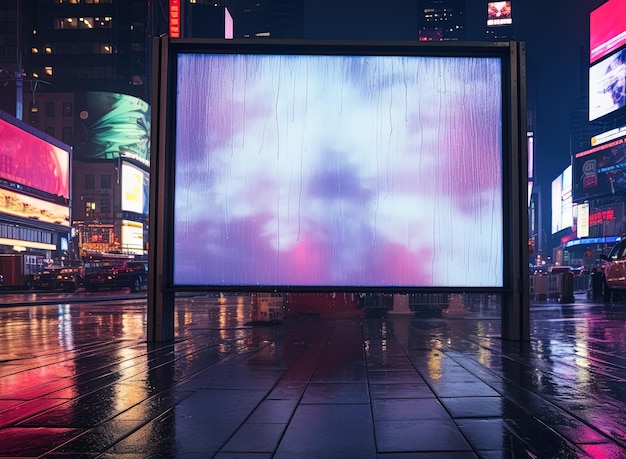 Quadro di cartellone pubblicitario luminoso situato nel paesaggio urbano tela aperta per la creatività e la promozione