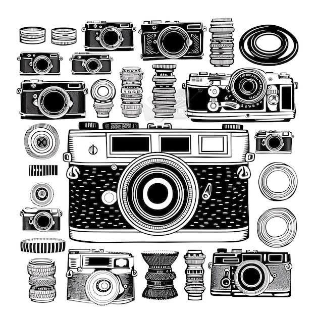 Quadro di fotocamera vintage Arte popolare con modello di lente e dettagli di film M CNC Die Cut Tattoo Design Art