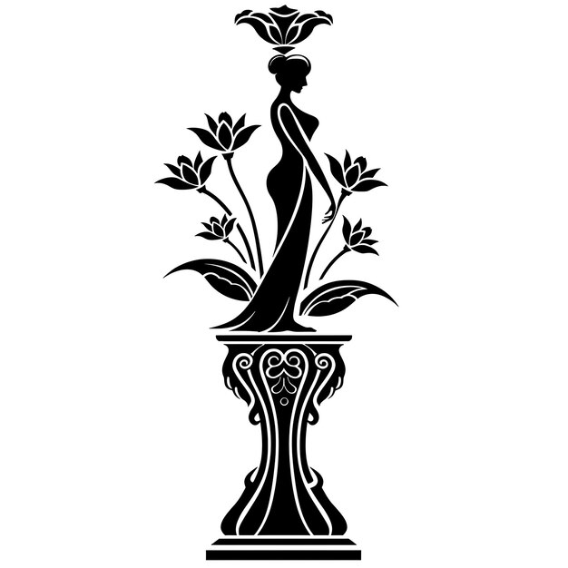 Quadro di lampada ispirata all'Art Nouveau con disegno di silhouette femminile e arte di disegno di tatuaggio CNC