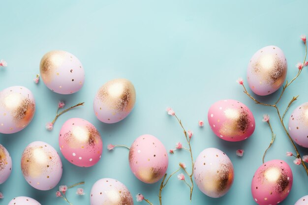Quadro di Pasqua di uova colorate di pastello rosa Tradizione religiosa AI generativa