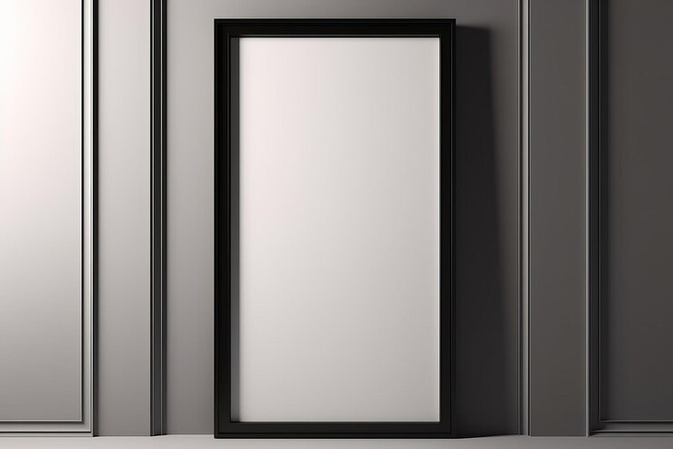 Quadro verticale di poster nero da vicino sulla parete rendering 3D