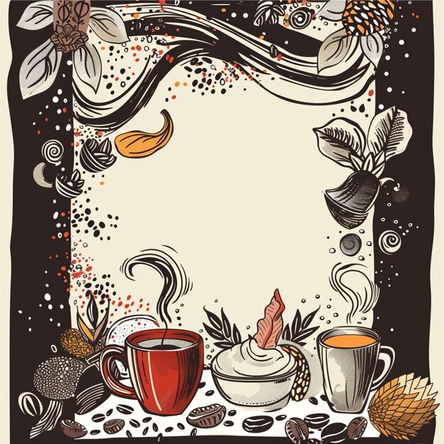 Quadro vettoriale con caffè scarabocchiato ed elementi astratti illustrazioni disegnate a mano