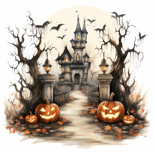 Quadro vintage di Halloween sfondo libero di Halloween Ai generato ad alta risoluzione illustrazione di Halloween su sfondo bianco