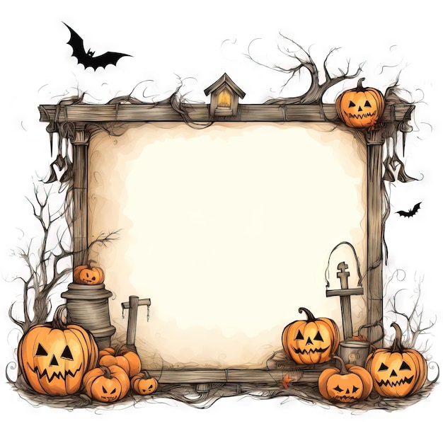 Quadro vintage di Halloween sfondo libero di Halloween Ai generato ad alta risoluzione illustrazione di Halloween su sfondo bianco