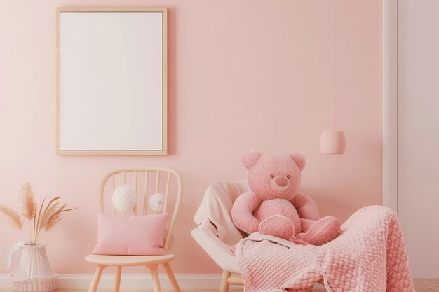 Quadro vuoto per opere d'arte in una camera da letto per bambini carini per creare un modello