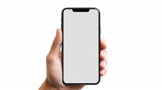 Qualcuno con un iPhone nero con uno schermo bianco in mano