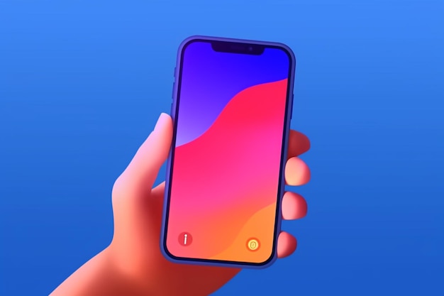 Qualcuno in possesso di un telefono con una schermata blu e uno sfondo rosa generativo ai