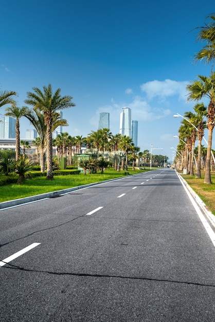 Quartiere centrale degli affari, strade e grattacieli, Xiamen, Cina.