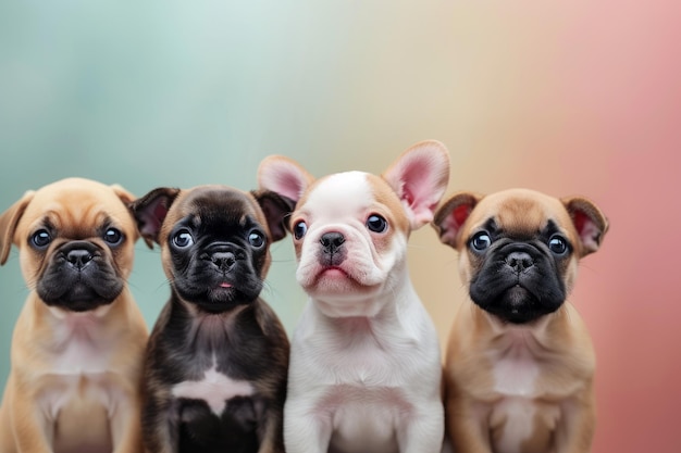 Quattro adorabili cuccioli di bulldog francese.