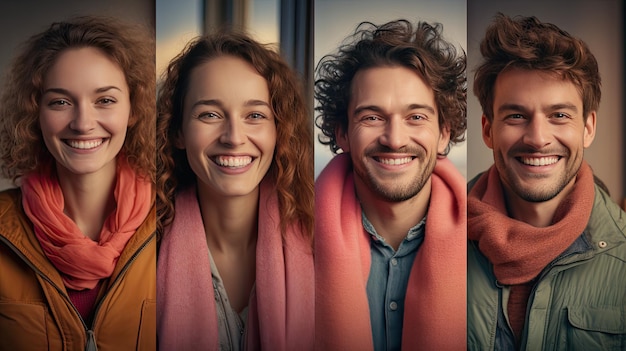 Quattro amici felici, un maschio e una femmina tra i trenta, che posano una foto.