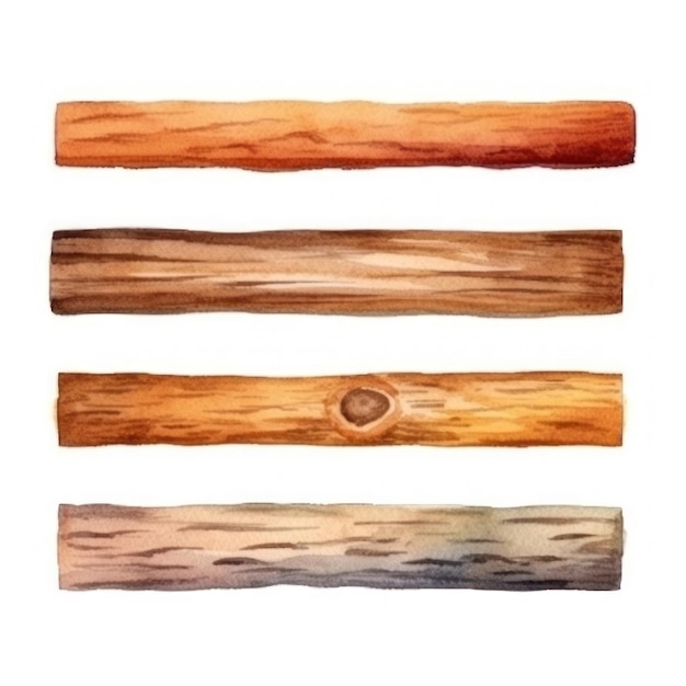 quattro bastoni di legno con uno che dice legno su di loro
