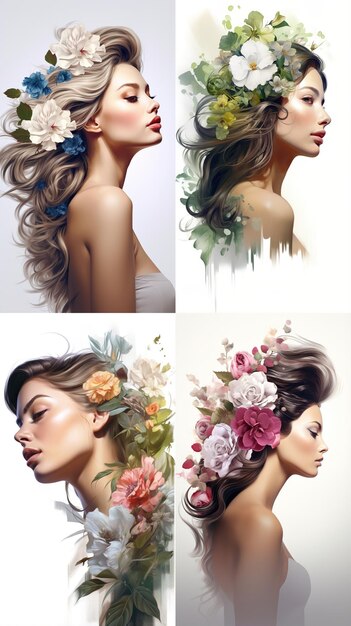 Quattro belle donne con i fiori nei capelli