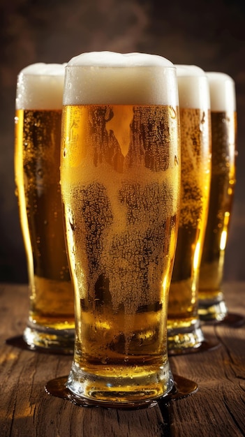 Quattro bicchieri di birra fredda e rinfrescante.