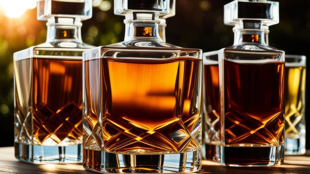 quattro bottiglie di whisky sono allineate l'una davanti all'altra