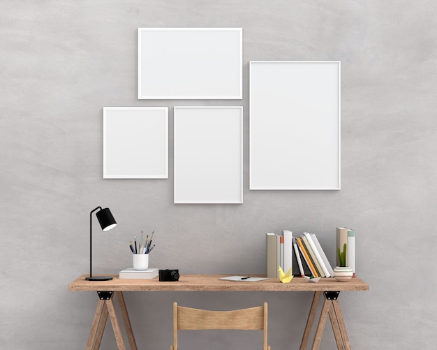 Quattro cornici vuote per mockup sul muro