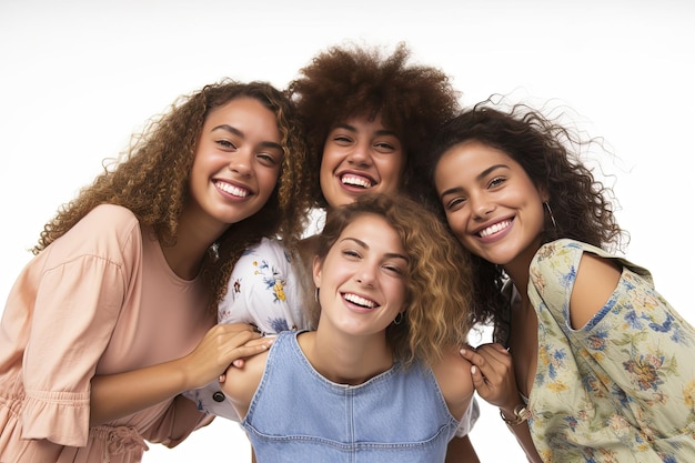 Quattro donne che sorridono e si abbracciano