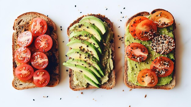 quattro panini con avocado, avocado e avocado.