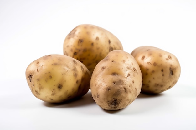 Quattro patate su uno sfondo bianco con uno che dice "patate "