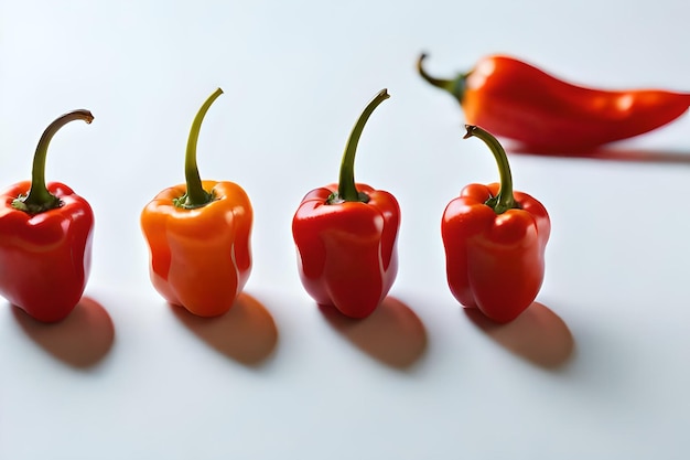 quattro peperoncini rossi con la parola " rosso " sopra.